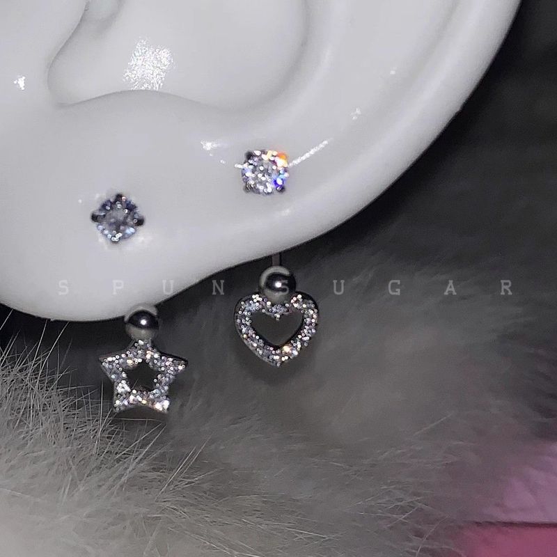 Ins Style Zircon Cross U-shaped Horseshoe Hoop Bone Stud Ear Piercing Screw Sparkling Butterfly Heart Earrings_voghion.com
