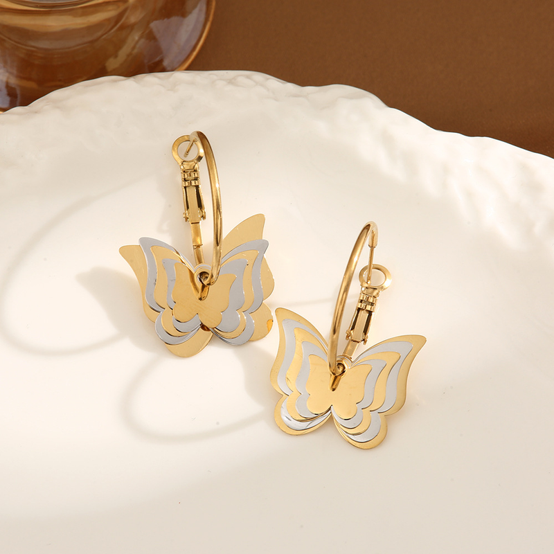 Stainless Steel U Shape Tassels Earrings For Women Trend Dia Charm Female Butterfly Ear Stud Party Jewelry Gifts_voghion.com
