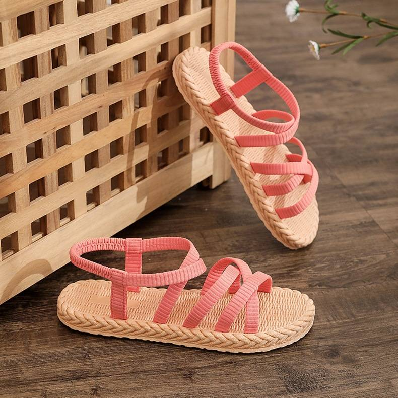 New Sandals for Women's Imitation Grass Knitted Tourism Hemp soled Sandals with Korean Trend Outgoing Flat Bottom Beach Sandals_voghion.com
