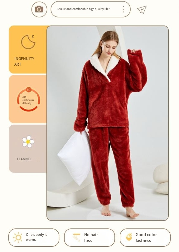 Verdickter, bequemer Pyjama aus Baumwollsamt für Damen, große Größe, warme Hauskleidung aus Korallenfleece_voghion.com