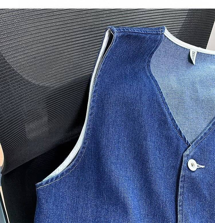 Erkek Giyim V Yaka Kot Yelek Erkekler İçin Tüm Eşleşen Yıkanmış Rahat Trend Marka Çok Cepli Kolsuz Moda Tüm Eşleşen_voghion.com