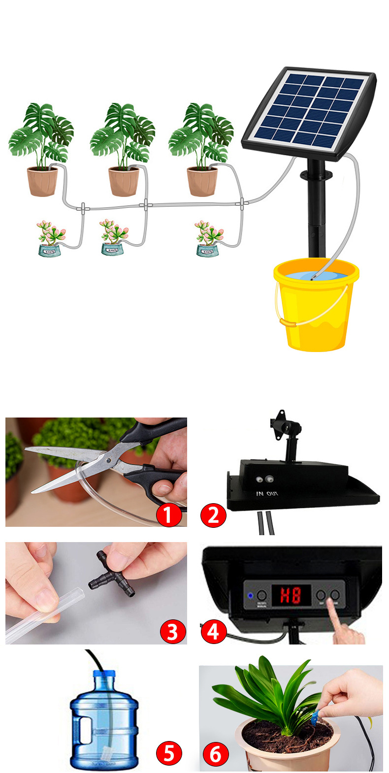 Solar Charging 10m Water Pipe Micro Drip Irrigation Watering Device Timed Automatic Dripping Outdoor Potted Watering Artifact_voghion.com