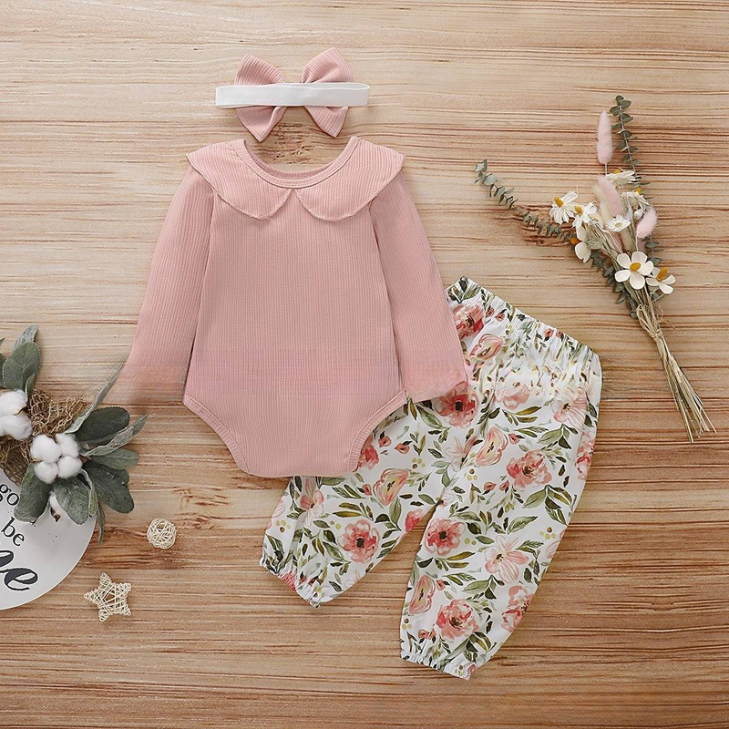 Abbigliamento per bambini: collant con volant a scollo tondo e pantaloni con fiocco floreale_voghion.com