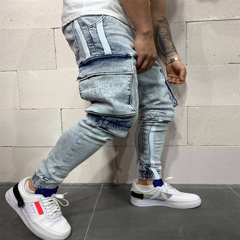 Jeans cargo alla moda 2025 da uomo in cotone, a vita media, con cerniera, con fori rotti e piedi legati, pantaloni in denim_voghion.com