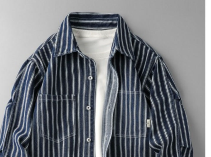 Herrenbekleidung Gewaschene gestreifte Jeanshemdjacke Herren Frühling und Herbst Hübsches lockeres lässiges Langarmhemd Trend_voghion.com