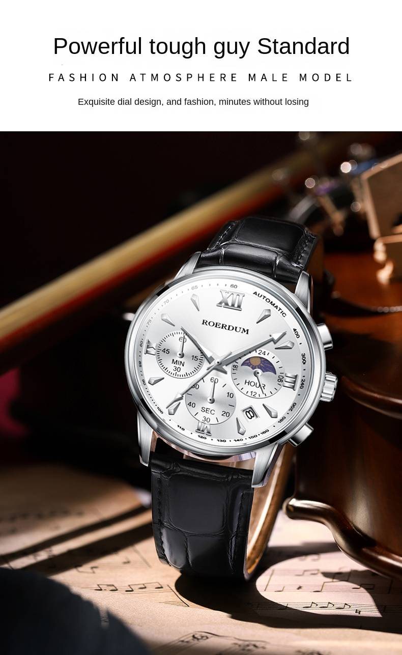 ROERDUM Cool Play Series - Quartz Movement, Leather Strap, Silver Dial, Casual & Stylish Men's Watch_voghion.com