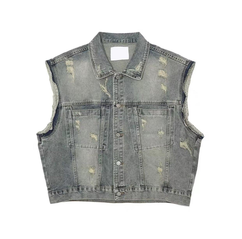 Gilet in denim vintage da uomo - Giacca casual estiva leggera con bottoni frontali e tasche laterali, vestibilità comoda per campeggio all'aperto e streetwear (_voghion.com