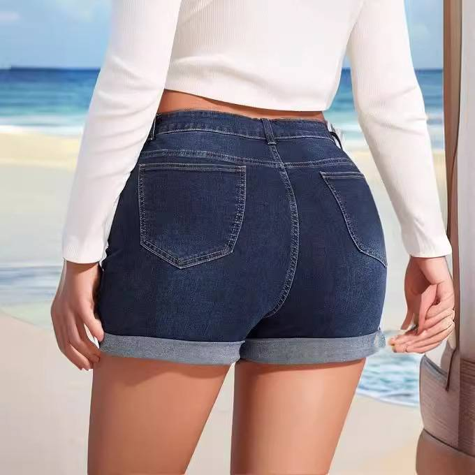 Jeansshorts für Damen – High Stretch Vintage Washed Jeansshorts mit aufgerolltem Saum, bequemer Passform mit mittlerer Taille, lässige Streetwear für den Sommer_voghion.com