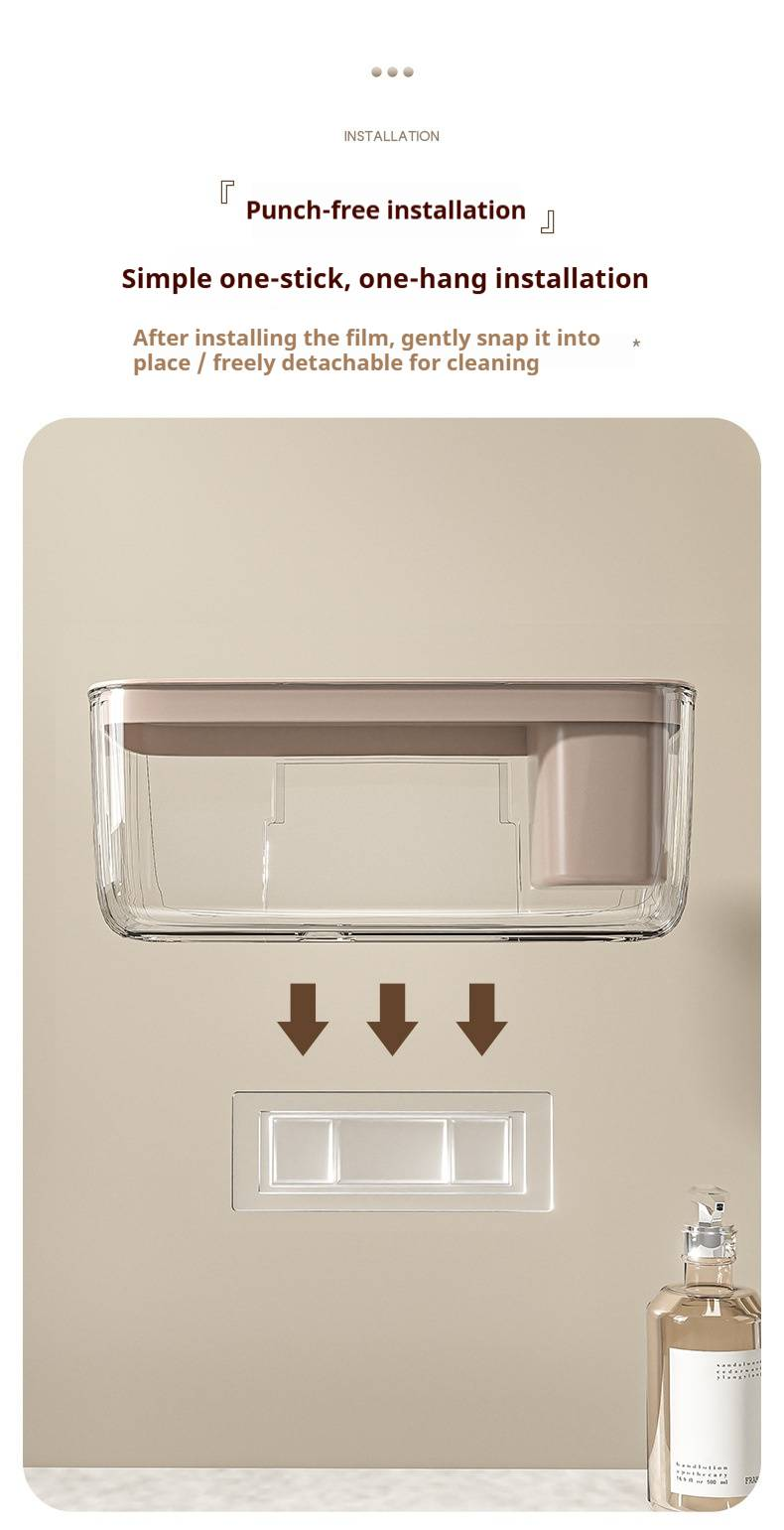 Porta fazzoletti da parete – Organizer per bagno senza fori, trasparente e leggero (beige/bianco/nero)_voghion.com