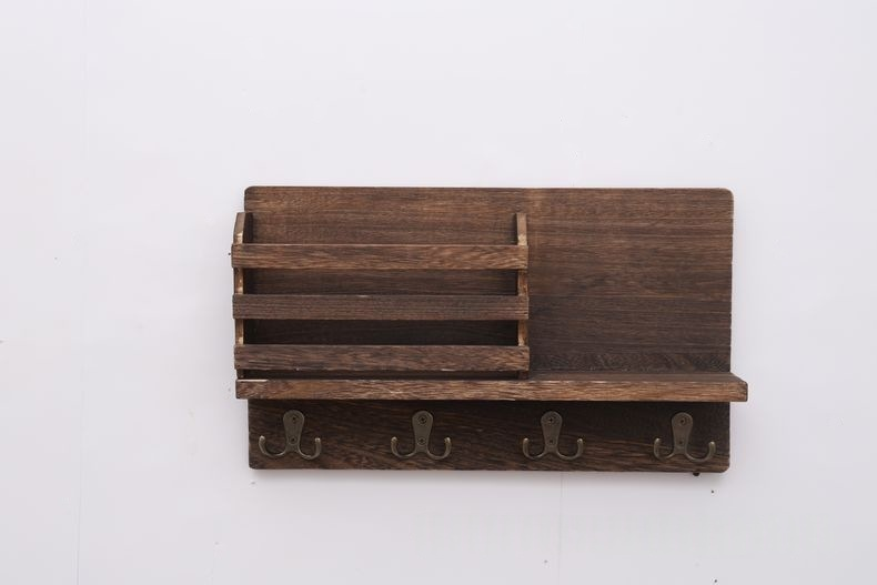 Moderner Wandschlüsselhalter aus Holz – Minimalistischer Organizer für den Eingangsbereich mit 6 Haken, rustikale Wohndekoration für Schlüssel und kleine Gegenstände (Anthrazit-Finish, 38,9 x 7,7 cm)_voghion.com