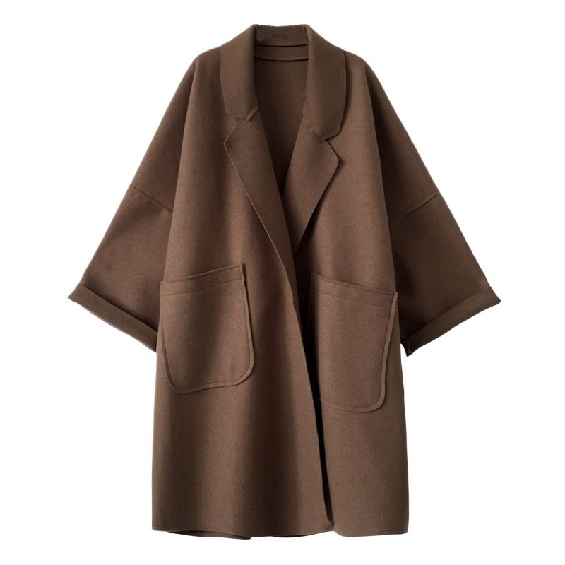 Audrey-Inspired Wool Blend Trench Coat – Slim Fit Mid-Length Coat For Petite Women (S-2XL, Black/Coffee, Polyester Twill)_voghion.com