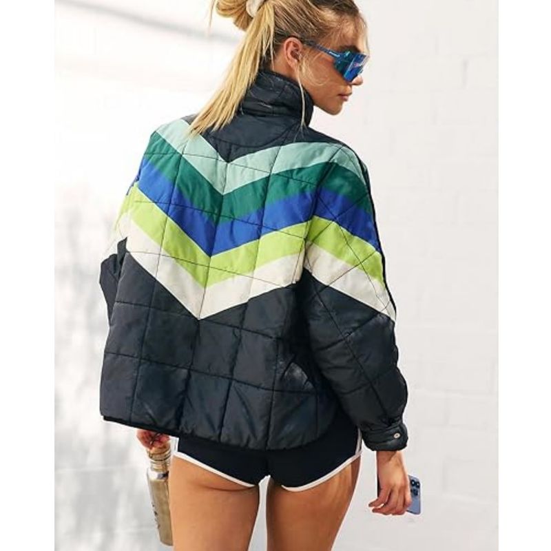 Gesteppte Damenjacke mit Reißverschluss, individuellem Aufdruck, Langarmmantel mit Taschen, leichte Polyester-Oberbekleidung für Streetwear und Freizeit_voghion.com