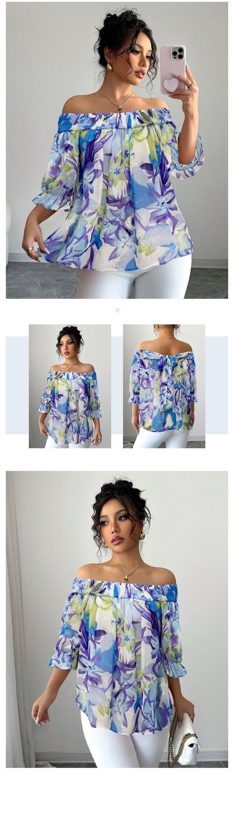Camicetta da donna con stampa floreale, vestibilità ampia, maniche lunghe, tessuto in poliestere morbido, comoda ed elegante, versatile, casual, da ufficio_voghion.com