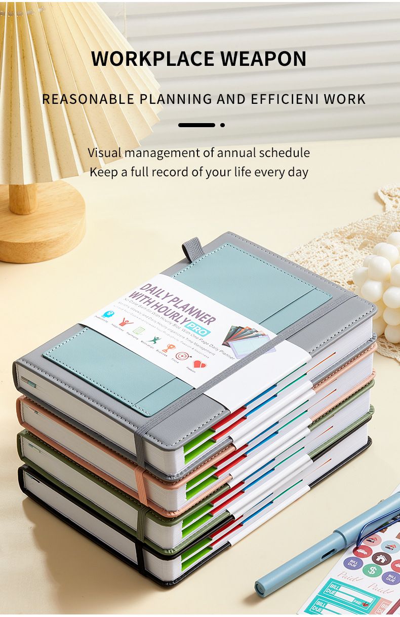 Undated Daily Planner Notebook With Elastic Band & Stickers – PU Leather Cover, 200 Sheets Of 80G High-Quality Paper_voghion.com