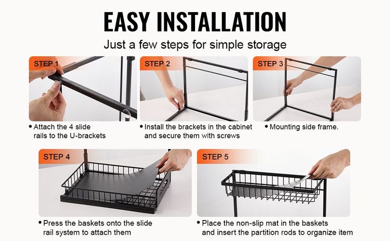 2-Tier Wire Pull Out Cabinet Under Sink Organizer 10.7"x14.2" Drawer Basket_voghion.com