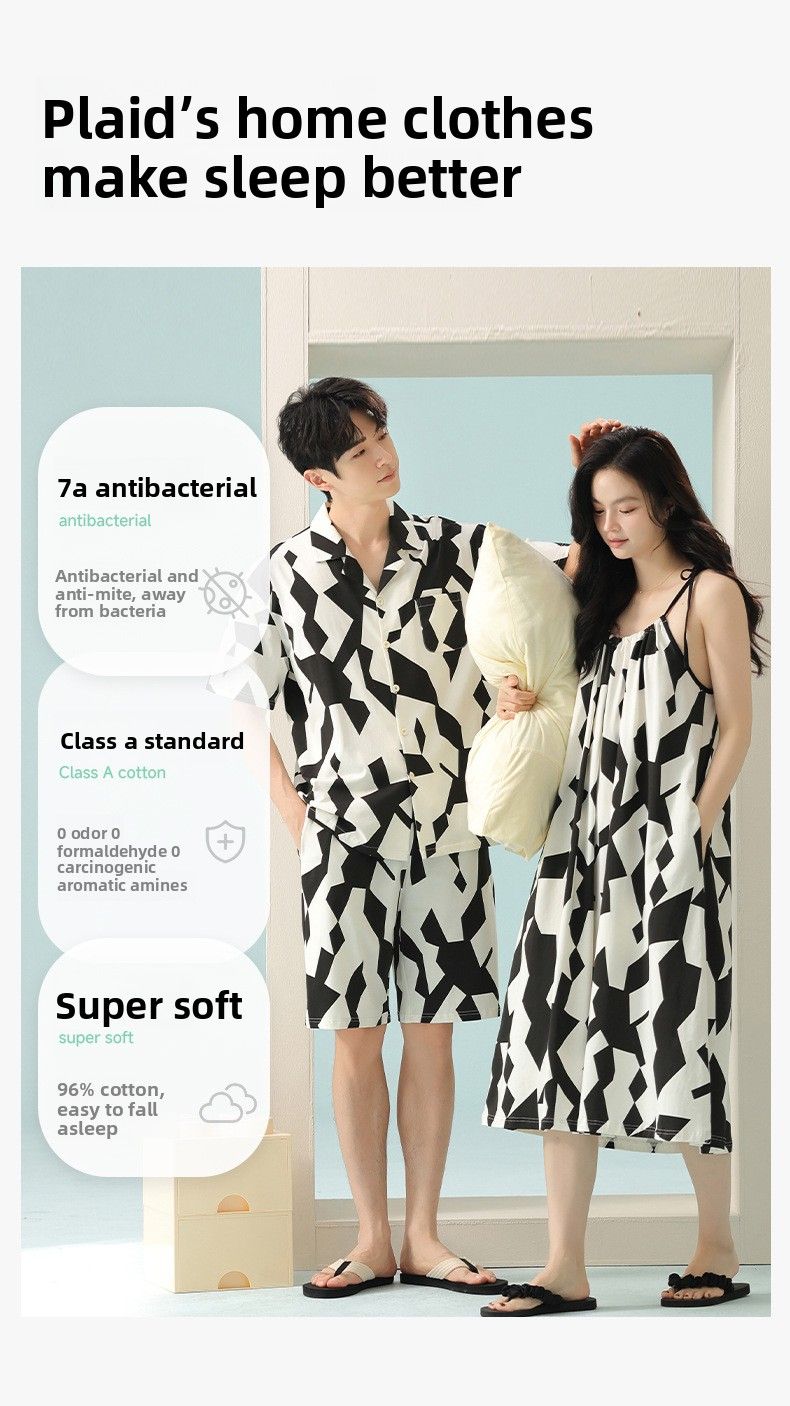 7A Antibacterial Boost! Pigiama da coppia in cotone Xinjiang, estivo, maniche corte e sottili, che unisce lusso e comfort._voghion.com