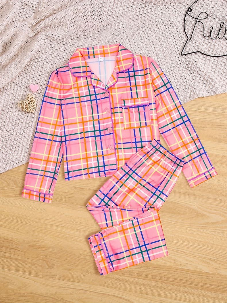 Conjunto de pijamas de manga larga para niños, ropa de casa para bebé, cárdigan con solapa, seda de leche a rayas, invierno_voghion.com