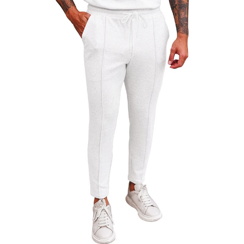 Frühling und Sommer Waffel Krawatte Gerade Bein Business Casual Hosen für Männer_voghion.com