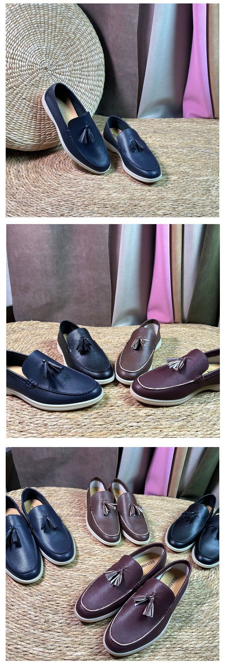 New European & American Style Men's Slip-On Fringe-Trimmed Cowhide Loafers Genuine Leather Comfortable Casual Slip-On Loafers_voghion.com