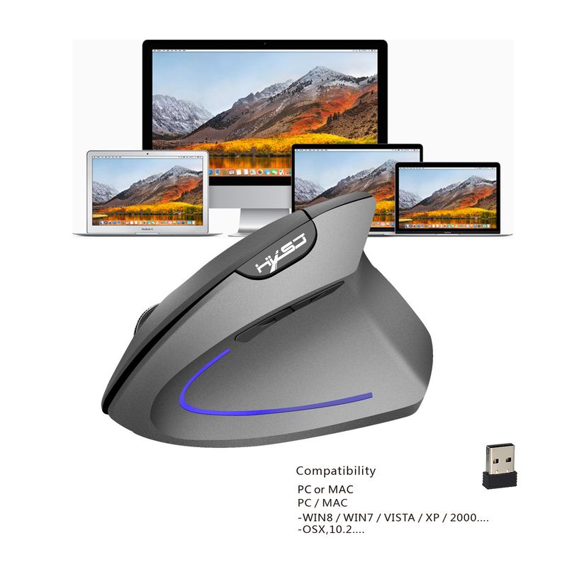 HXSJ Ergonomic Vertical Mouse With 2.4GHz Wireless, 2400DPI Adjustable, 6-Button Design, Comfort Fit For PC/Laptop_voghion.com