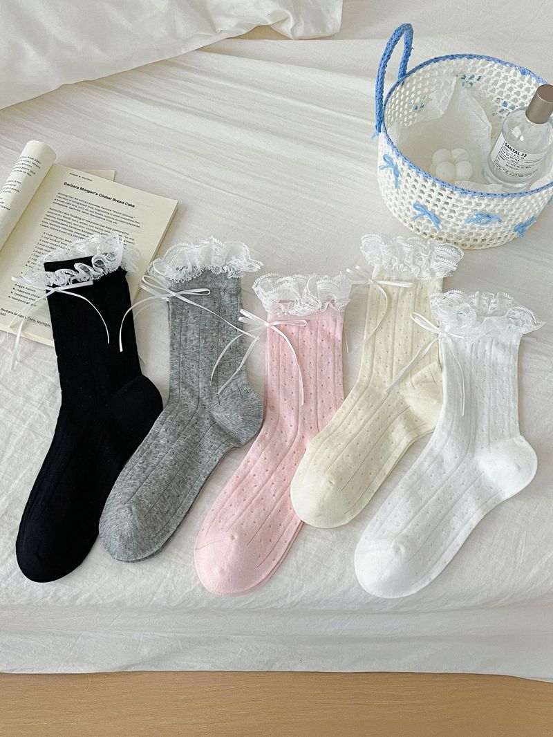 Ohne Knochen Süße Wind Spitze Bogen Weibliche Mittleren Koreanischen Ausgabe Nette Zubehör Stapeln Socken_voghion.com