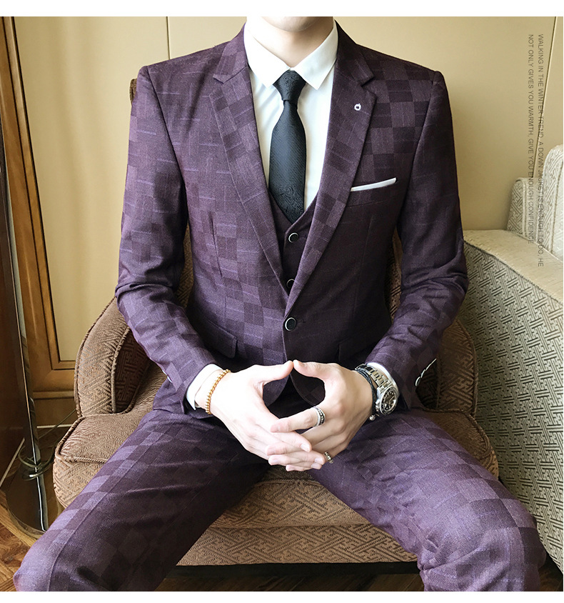 Men's Clothing 2024 New Men's Three-Piece Plaid Suit Men's Suit Plaid Suit Suit Men's Suit Three-Piece Suit_voghion.com