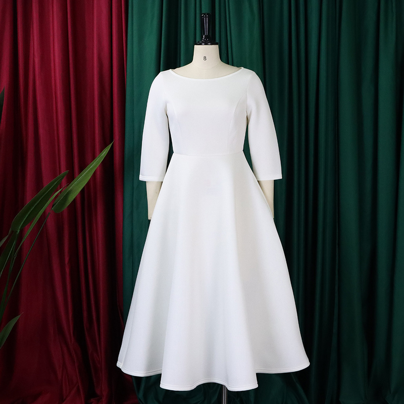 Women's solid color large swing skirt temperament evening dress skirt_voghion.com