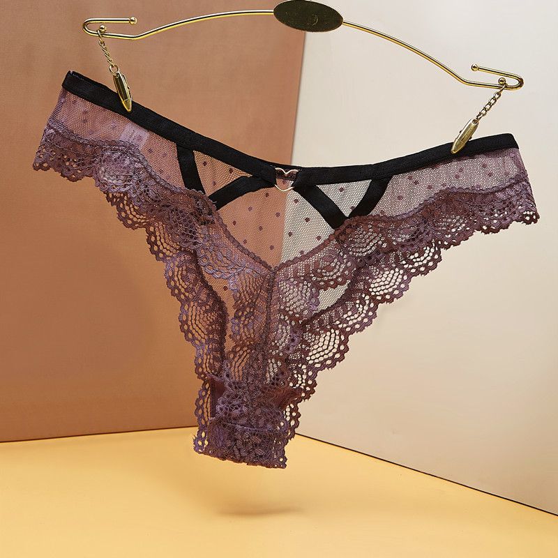 Calcinha tanga plus size de renda com bolinhas 2025d, feminina, transparente, vazada, sem costura, cintura baixa, virilha de algodão, triângulo_voghion.com