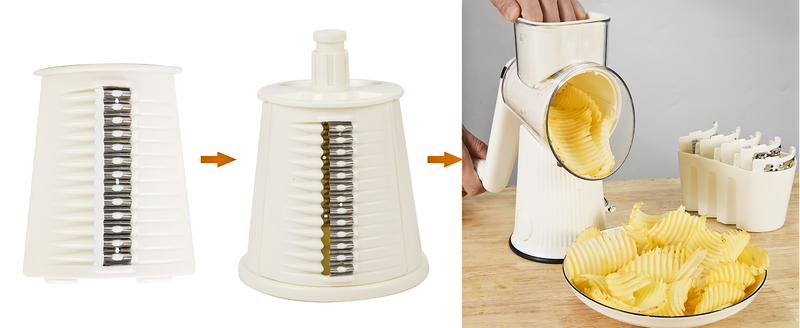 Rotary With Handle, 5-in-1 Cheese Grater Hand Crank, Strong Suction Cup Base, White_voghion.com