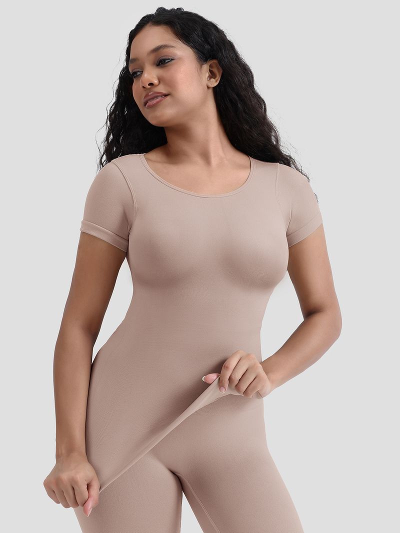 Korsett Bauchformung T-Shirt nahtlos Taille Kuerzärmlech Kierperformend Top Korsett_voghion.com