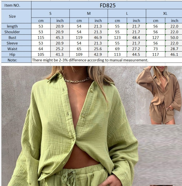 Casual Fashion Cotton and Linen Shirts and Shorts Suits for Women_voghion.com