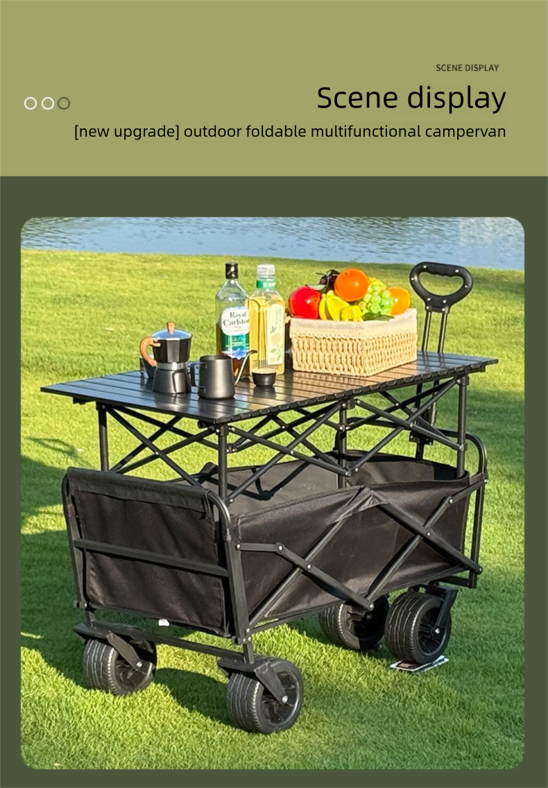 Sedia pieghevole da esterno con apertura posteriore per bambini, reclinabile da campeggio con tavolo regolabile e piccolo carrello a spinta_voghion.com