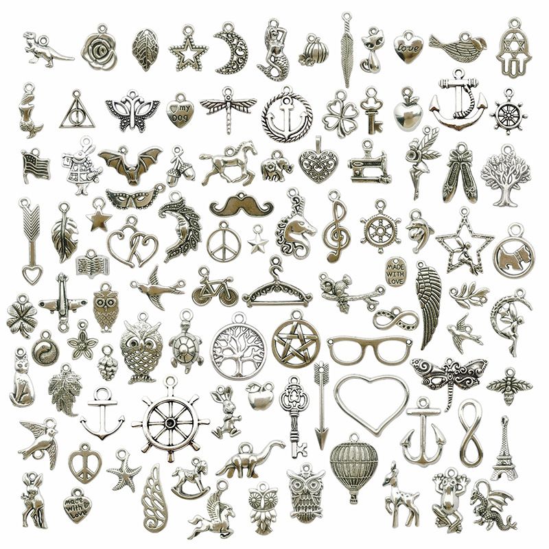 Accesorios para pulseras de plata tibetana regulares, colgantes, juegos de 100 aretes, accesorios de bricolaje_voghion.com