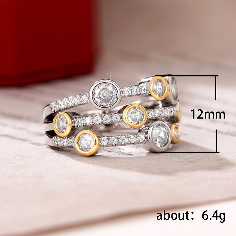 Zweifarbiger Zirkonring, hohler geometrischer Linienpunkt-Diamantring, farbiger Spaltring für Damen_voghion.com