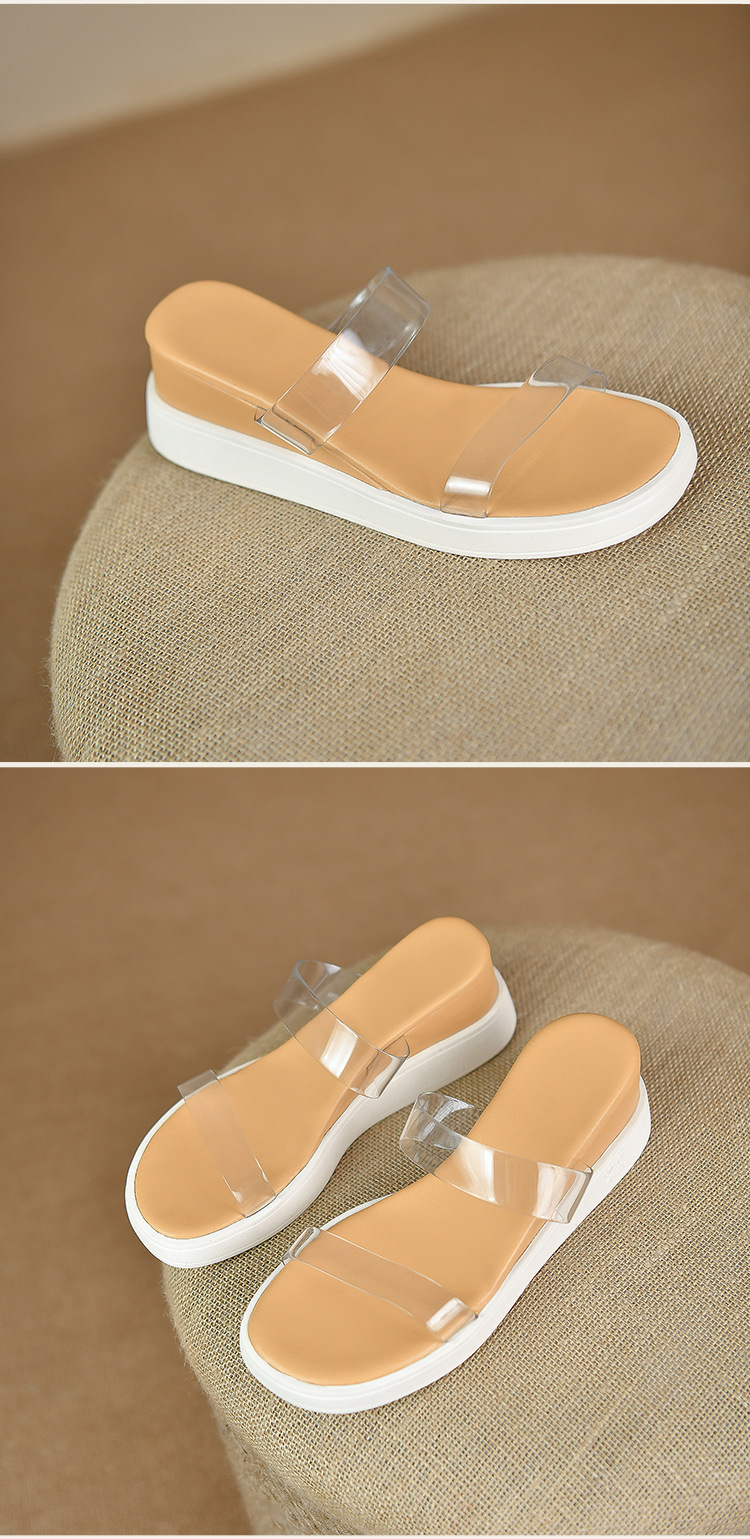 Sandali con zeppa per il commercio estero 2023 Nuove scarpe col tacco alto trasparenti Cintura con una sola parola con suola spessa Sandali e pantofole per capispalla moda casual_voghion.com