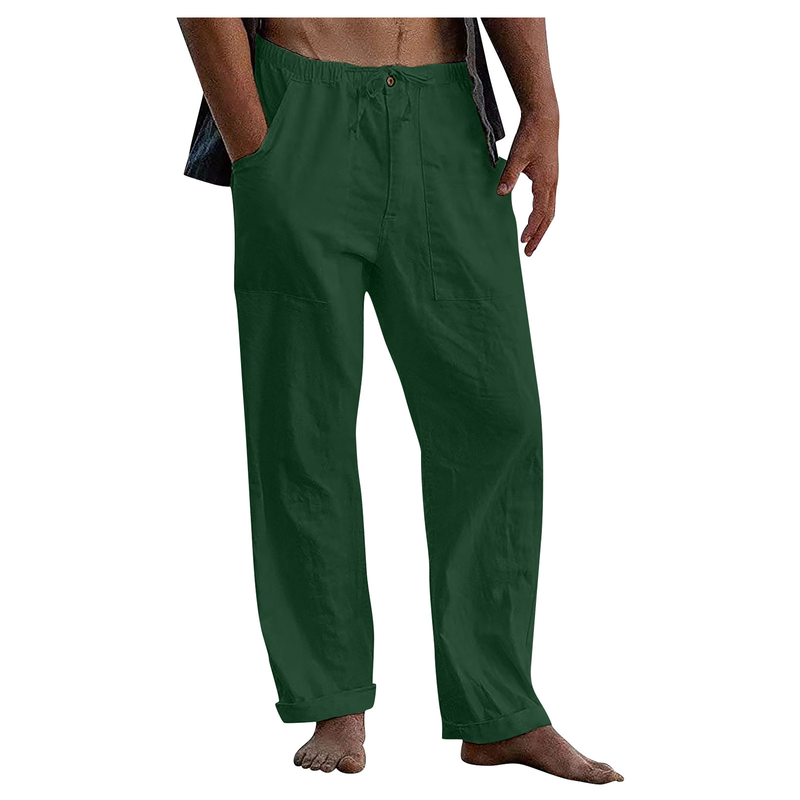 Pantalon décontracté en coton et lin pour homme, grande taille, respirant, couleur unie, sport, Fitness, Streetwear, nouvelle collection, S-5XL_voghion.com