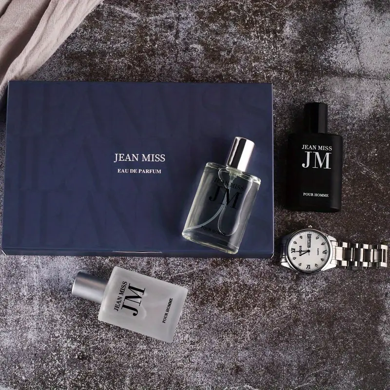 Conjunto de perfume masculino para presente, notas florais amadeiradas, fragrância refrescante e duradoura, eau de perfume para namoro e dia a dia, um presente perfeito para ele_voghion.com