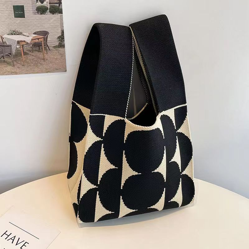 ins Panda Borsa a mano Borsa da donna Borsa in maglia Borsa a secchiello in lana con regalo a mano Borsa tote Borsa per il pranzo in scatola_voghion.com