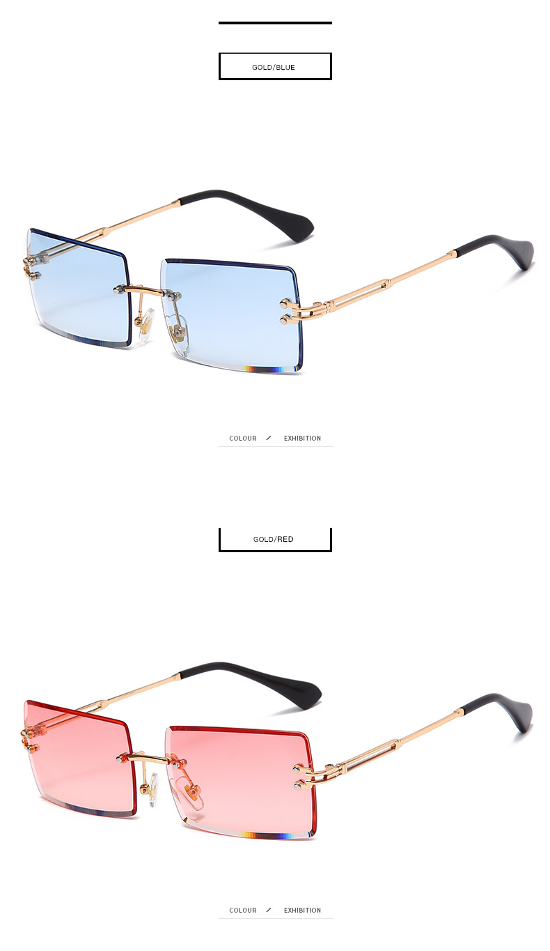Sonnenbrille Weiblich Explosive Quadratisch Klein Randlos Sonnenbrille Männlich Mode Persönlichkeit Metall_voghion.com