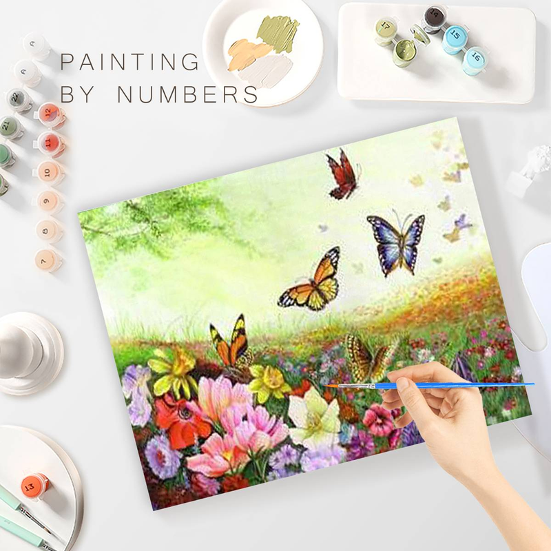 RUOPOTY 40x50cm Pintura por números Dibujo de imagen hecho a mano Hermosa flor Mariposa Pintura para pintar Regalo único_voghion.com