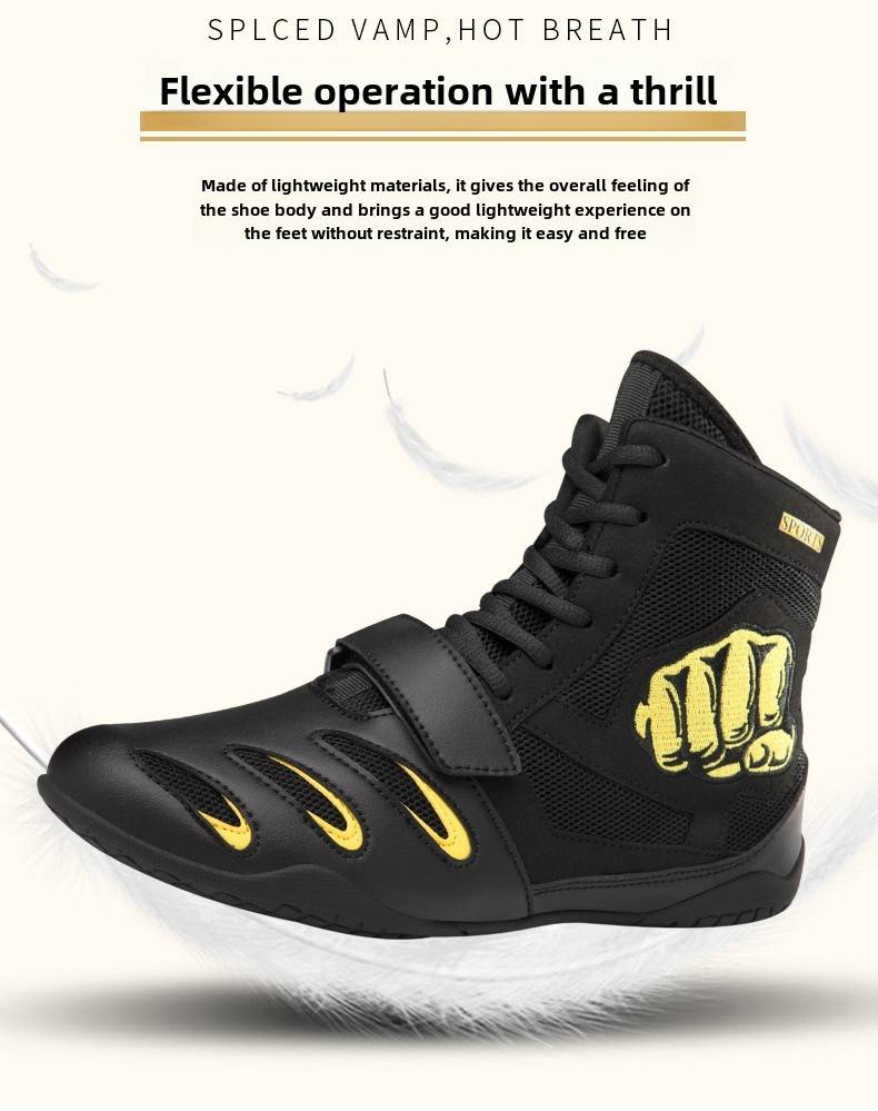 Grote maten antislip en anti-drop boksschoenen voor heren en dames, vechttraining worstelschoenen, lichte slijtvaste en antislip Sanda-vechtschoenen_voghion.com