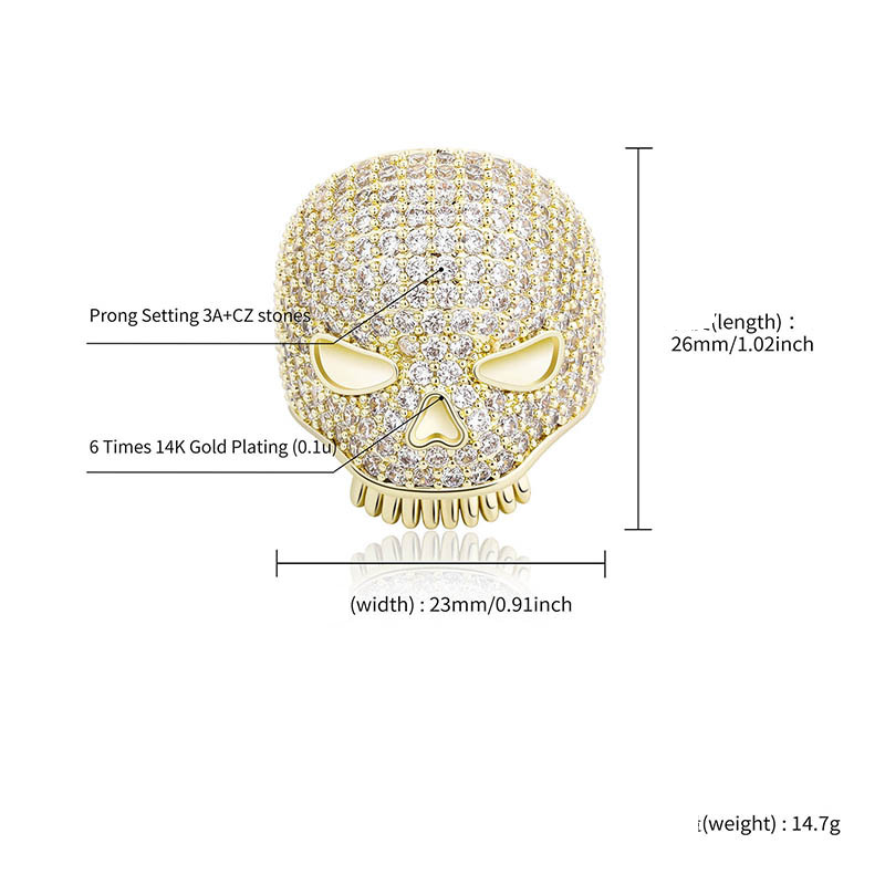 Ins Popular Skull Head Personality Hip Hop Ring Full Of Zircon Trendy Hand Gold Jewelry Bling_voghion.com
