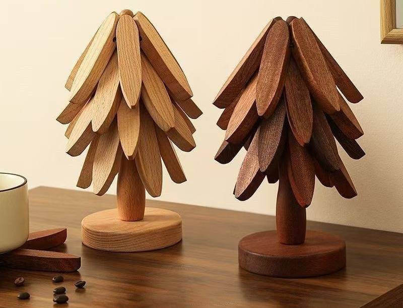 Tapete de mesa criativo de madeira com isolamento térmico para árvore de Natal, antiderrapante, resistente a altas temperaturas, para uso doméstico, com areia e bambu_voghion.com