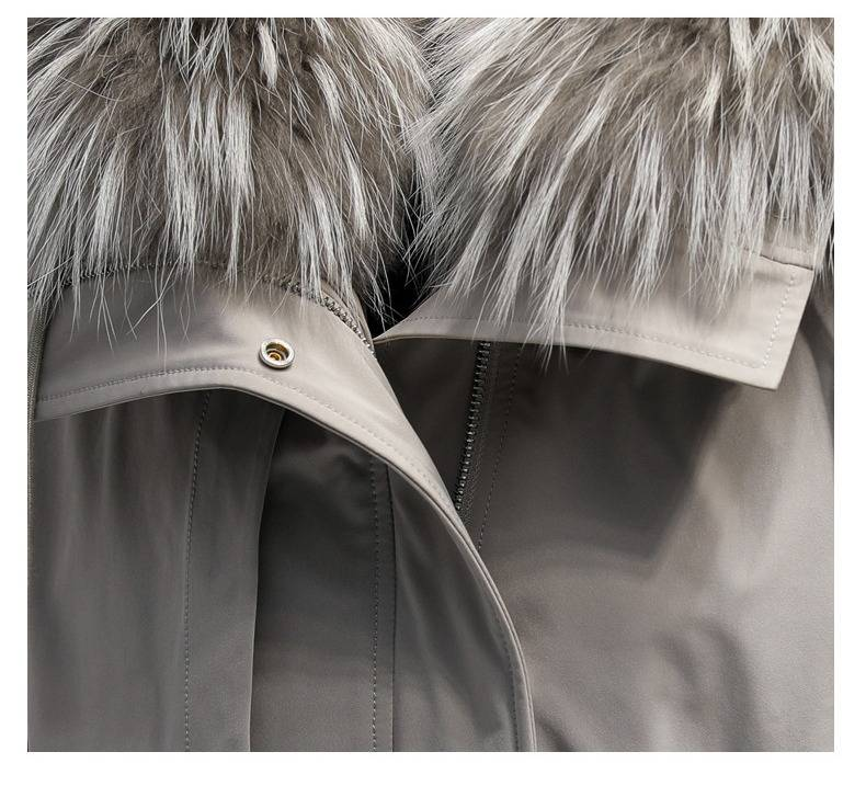 Damen-Winterparka mit herausnehmbarem Kaninchenfellfutter und weißem Waschbärbesatz – Langer Kapuzenmantel für kaltes Wetter, elegant und warm_voghion.com
