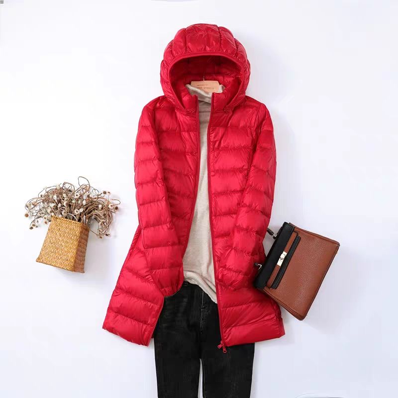 Plus Size Lightweight Down Coat For Women, Oversized Long Puffer Jacket With Detachable Hood, Ultra Thin Warm Winter Coat For Curvy Ladies_voghion.com