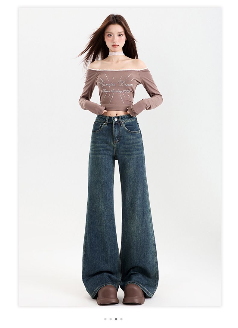 Jeans a zampa elasticizzati a vita alta per donna - Pantaloni slim fit a zampa con comodo tessuto elastico e lavaggio vintage (azzurro/blu retrò, XS-2XL)_voghion.com