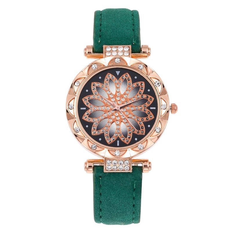Montre avec incrustation de diamants, bonne fortune pour les loisirs, bracelet en cuir givré, montre à quartz pour femmes_voghion.com