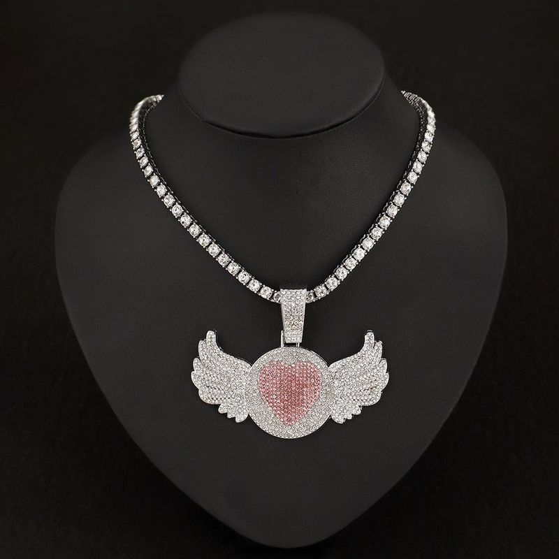 Collana da uomo con ciondolo a forma di ala d'angelo, stile hip hop rap, alla moda e creativo, con diamanti rosa._voghion.com