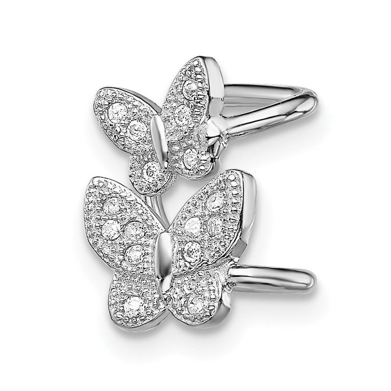 Sterling Silver Rhodium-plated CZ Double Butterfly Left Cuff Earring_voghion.com