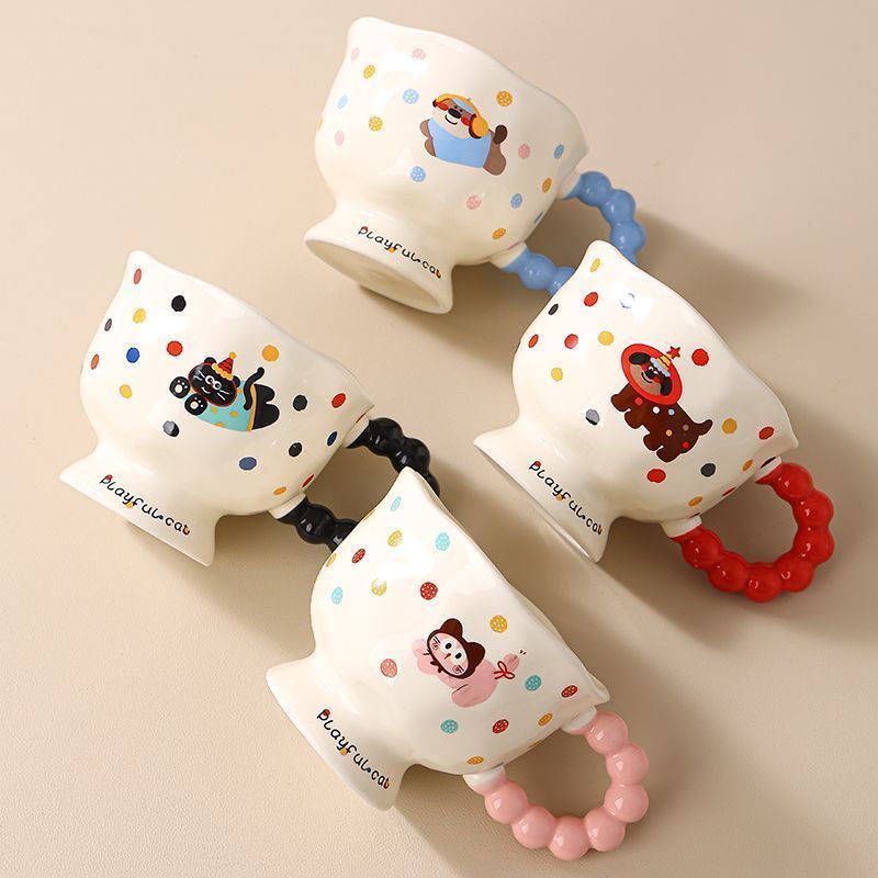 Becher Hause Polka Dot Kaffeetasse Keramik Cartoon Wasser Tasse_voghion.com